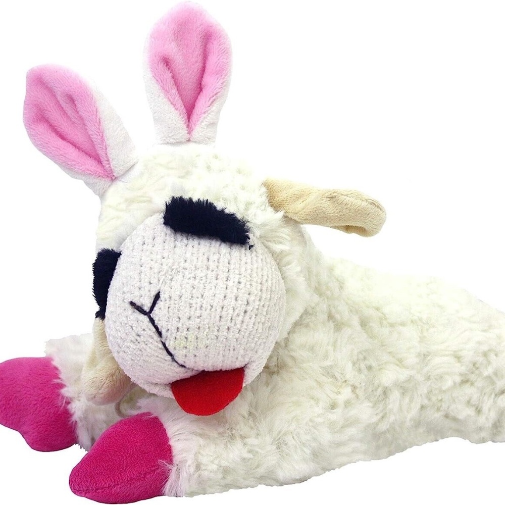 Multipet Lambchop Easter Bunny Ears Bone Pattern 10" Lamb Chop Dog Toy